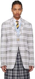 Gray Check Blazer by Thom Browne on Sale at ssense