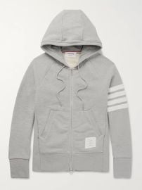 Gray Striped Loopback Cotton-Jersey Zip-Up Hoodie THOM BROWNE MR PORTER at Mr Porter