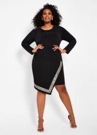 Greek Key Trim Faux Wrap Dress by Ashley Stewart at Ashley Stewart