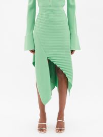 Green Asymetric pleated-crepe midi skirt AWAKE Mode FASHION US at Matches