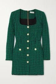 Green Becca checked cotton-blend tweed mini dress REBECCA VALLANCE NET-A-PORTER at Net a Porter