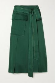 Green Belted satin midi wrap skirt VICTORIA BECKHAM NET-A-PORTER at Net a Porter