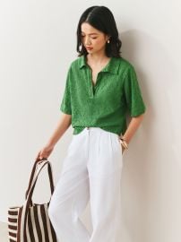 Green Broderie Short Sleeve Polo Top - Size US 2 at Next