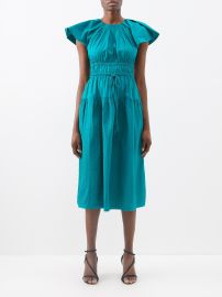 Green Darlene pleated-cotton midi dress Ulla Johnson FASHION US at Matches