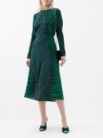 Green Dolman-sleeve tiger-print cady midi dress Victoria Beckham MATCHES UK at Matches