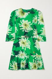 Green Embellished belted floral-print silk-satin mini dress ANDREW GN NET-A-PORTER at Net a Porter