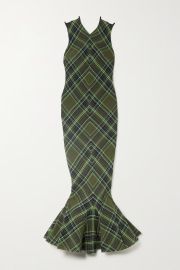 Green Fluted checked cotton-blend gauze midi dress CONNER IVES NET-A-PORTER at Net a Porter