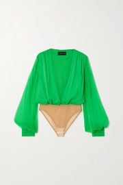 Green Gathered silk-chiffon and mesh bodysuit  SERGIO HUDSON  NET-A-PORTER at Net a Porter