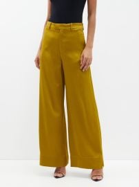 Green High-rise satin wide-leg trousers Saint Laurent FASHION US at Matches