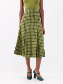 Green Kenzie pleated houndstooth wool-blend midi skirt Emilia Wickstead FASHION US at Matches