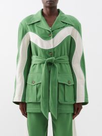 Green Lagos striped belted twill jacket Ahluwalia FASHION US at Matches