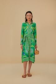 Green Macaw Scarf Lenzing Ecovero Viscose Chemise Dress FARM Rio at FARM Rio