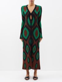 Green Mysterious World knitted cotton midi dress Johanna Ortiz FASHION US at Matches