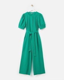 Green Puff Sleeve Tie Waist Wide Leg Jumpsuit Oliver Bonas at Oliver Bonas