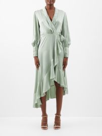 Green Ruffled asymmetric silk-satin wrap dress Zimmermann FASHION US at Matches