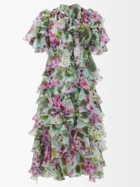 Green Ruffled floral-print silk-chiffon midi dress Dolce amp Gabbana FASHION US at Matches