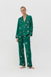 Green Silk Star Pyjama Set at Chinti and Parker