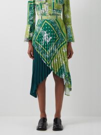 Green Sisterhood pleated bandana-print crepe skirt Thebe Magugu FASHION US at Matches