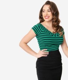 Green amp Navy Stripe Deena Top at Unique Vintage