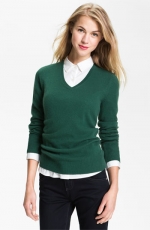 Green cashmere v neck sweater at Nordstrom