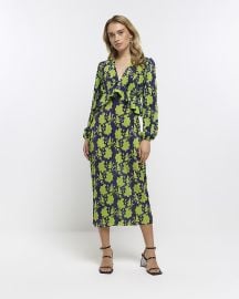 Green long sleeve plisse midi dress River Island at River Island