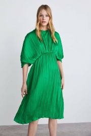 Green pleated dress at Zara