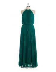 Green pleated gown at Lord & Taylor