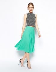 Green pleated midi skirt at Asos