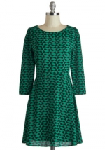 Green printed 3 quarter sleeve dress at Modcloth