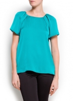 Green satin blouse at Mango