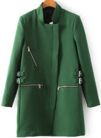 Green zipper coat at SheInside