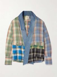 Greg Lauren GL1 Denim Trimmed Checked Cotton Flannel Shirt at Mr Porter