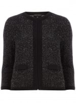 Grey boucle jacket with black trim at Dorothy Perkins