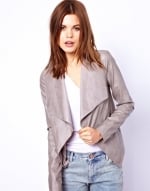 Grey draped leather jacket at Asos