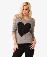 Grey heart sweater with cutout sleeves at Forever 21