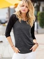 Grey lace baseball tee at Victorias Secret