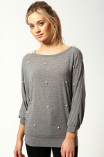 Grey pearl sweater at Boohoo at Boohoo