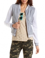 Grey varsity jacket at Charlotte Russe