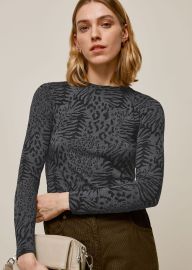 GreyMulti Animal Burnout Crew Neck Top WHISTLES Whistles US at Whistles