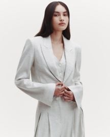 Greyivory Blazer with Pleat Placket in Linen Viscose TWP at TWP