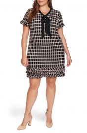 Grid Tweed Short Sleeve A-Line Dress at Nordstrom