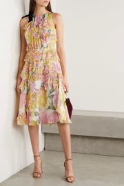 Grosgrain-trimmed ruffled floral-print silk-crepon dress at Net A Porter