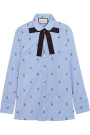 Gucci   Bow-embellished embroidered striped cotton shirt at Net A Porter