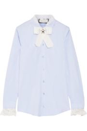 Gucci   Bow-embellished lace-trimmed cotton-poplin shirt at Net A Porter