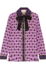 Gucci   Bow-embellished printed silk crepe de chine shirt at Net A Porter