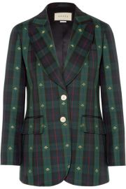 Gucci   Embroidered checked wool blazer at Net A Porter