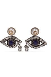 Gucci   Gold-plated  Swarovski crystal and faux pearl clip earrings at Net A Porter