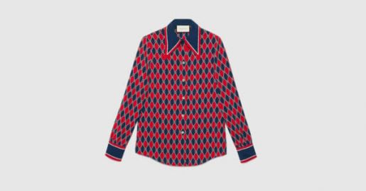 Rhombus print silk shirt at Gucci