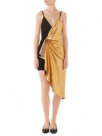 Gucci - Metallic Leather  amp  Suede Ruched V-Neck Mini Dress at Saks Fifth Avenue