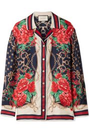 Gucci   Oversized printed silk-twill shirt at Net A Porter